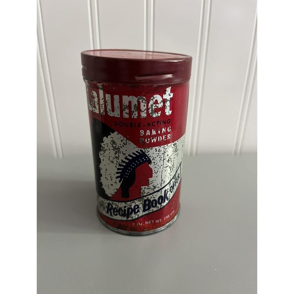 Calumet 7 Oz Double Acting Baking Powder Tin Vintage Kitchen Decor Collectible